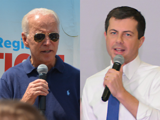 South Bend, Indiana, Mayor Pete Buttigieg, 37, (right) is now one of the frontrunners in the Iowa caucuses, but former Vice President Joe Biden, 77, still holds the lead in national polls. Still, there are at least 18 Democrats running for president two months out from the Iowa caucuses. (DTN photos by Chris Clayton) 